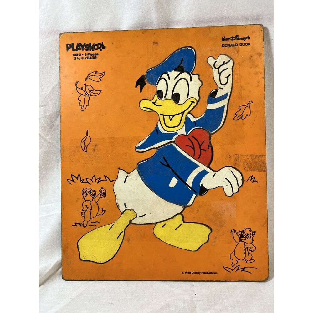 Vintage Playskool‎ Donald Duck Wooden Puzzle #190-02 8 pieces Disney